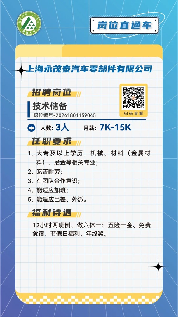 青浦人社：岗位直通车，技术类好岗优选