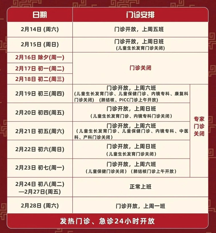 2026年青浦各大医院春节门急诊时间安排