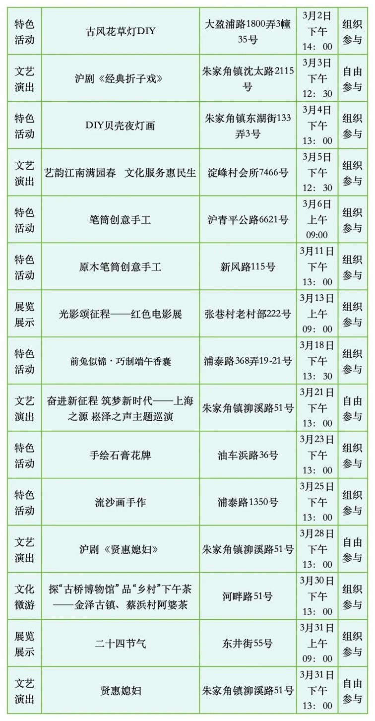 2026年青浦区公共文化内容配送三月预告