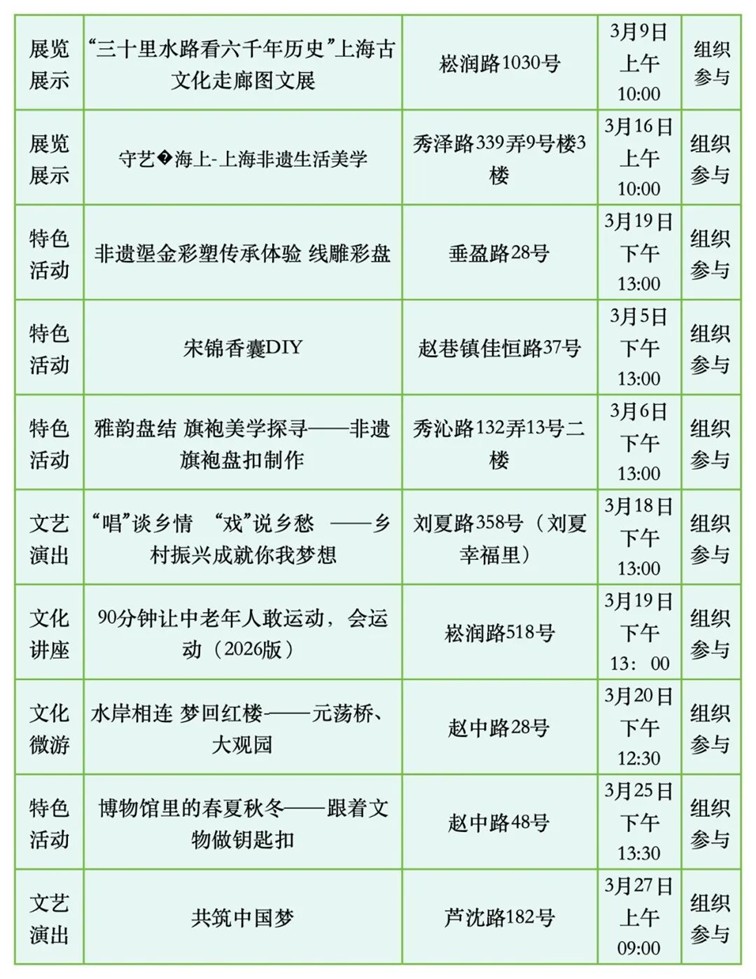 2026年青浦区公共文化内容配送三月预告
